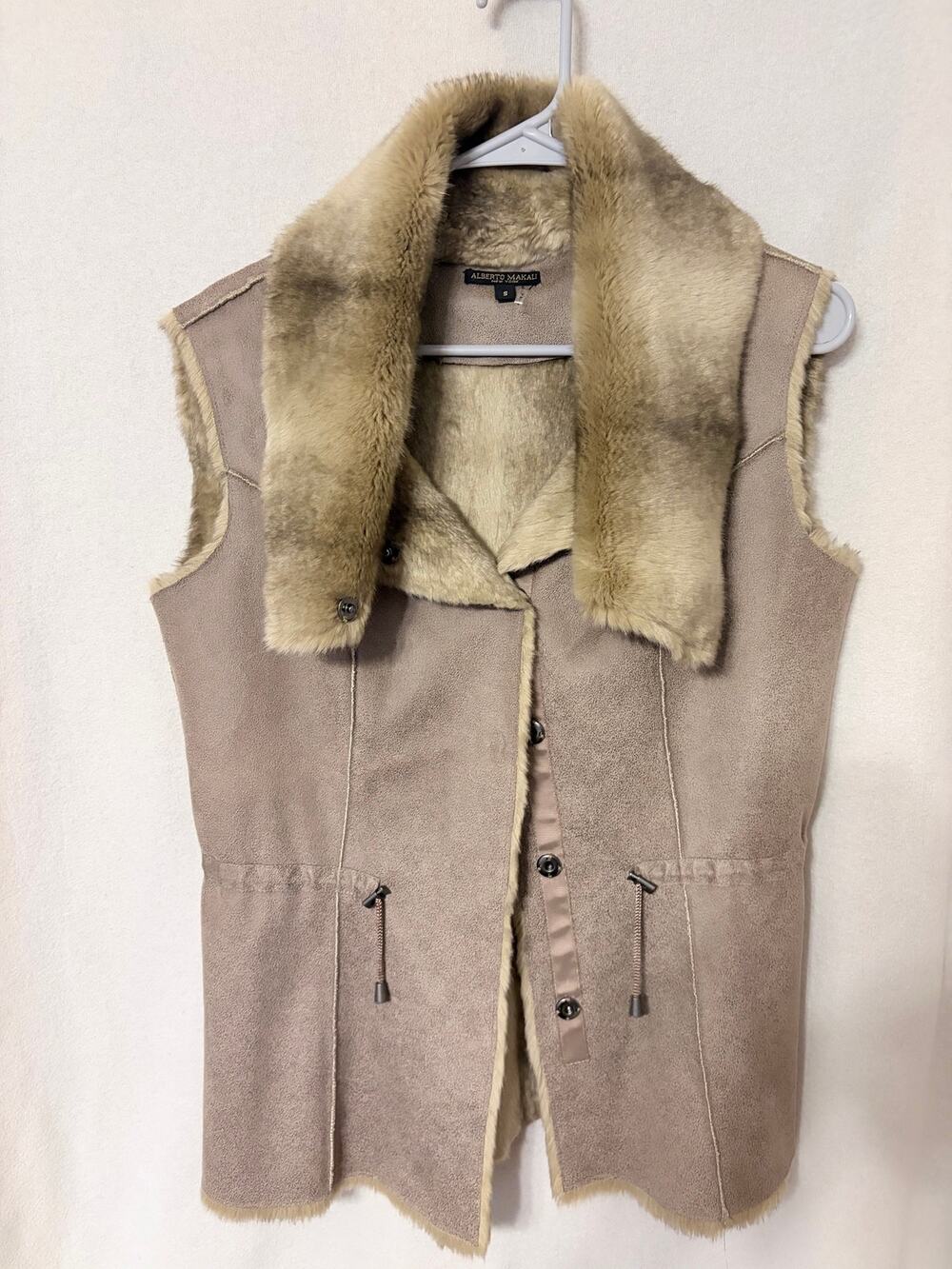 Alberto Makali Faux Shearling Fur Suede Vest Neutral Boho Western Small